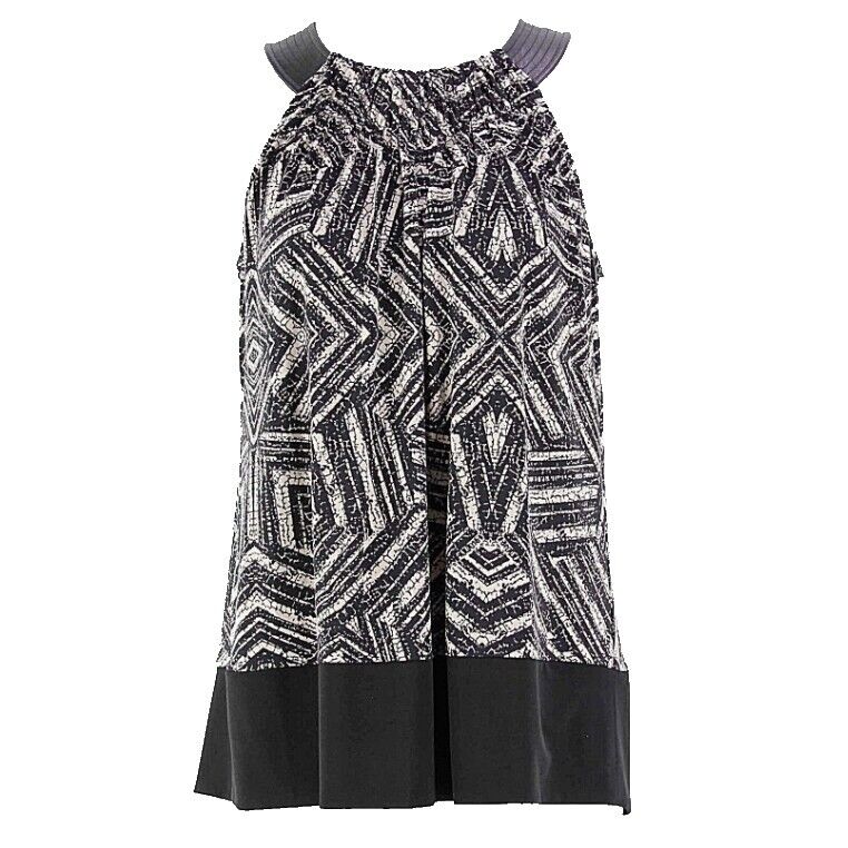 Calvin Klein Sz XS Black Taupe Polyester Spandex High Neck Sleeveless Top