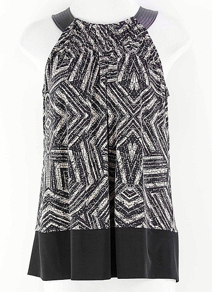 Calvin Klein Sz XS Black Taupe Polyester Spandex High Neck Sleeveless Top