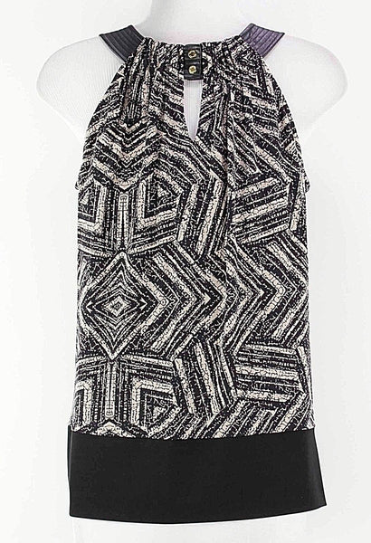 Calvin Klein Sz XS Black Taupe Polyester Spandex High Neck Sleeveless Top