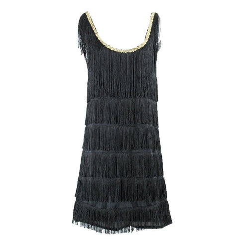 Rubie's Sz S Black Gold Sequin Trim Layered Fringe 100% Polyester Flapper Dress