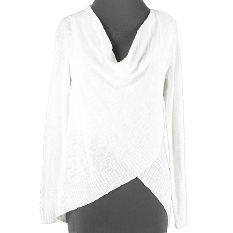 INC NEW $70 Sz S White Solid Surplice Knit Scoop Neck Cotton Blend Knit Top