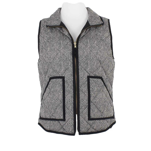 J Crew Sz S Black Tan Tweedy Lined 100% Polyester Down Filled Women's Lined Vest
