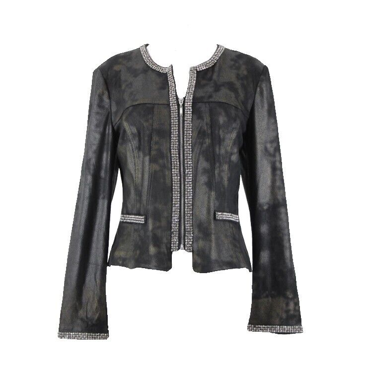 Lena Gabrielle Sz 10 Black Rhinestone Faux Pockets Polyestr Spandex AS IS Jacket