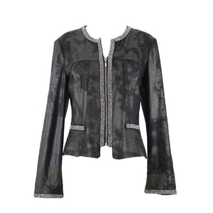 Lena Gabrielle Sz 10 Black Rhinestone Faux Pockets Polyestr Spandex AS IS Jacket