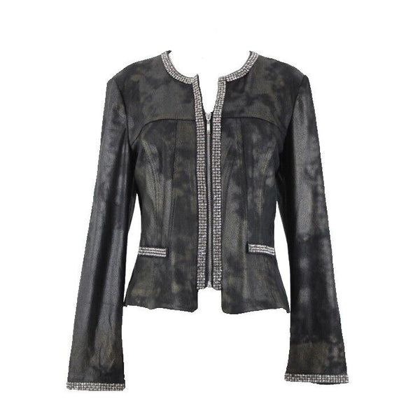 Lena Gabrielle Sz 10 Black Rhinestone Faux Pockets Polyestr Spandex AS IS Jacket