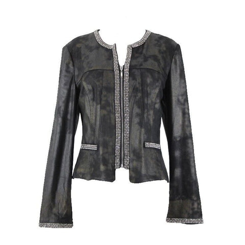 Lena Gabrielle Sz 10 Black Rhinestone Faux Pockets Polyestr Spandex AS IS Jacket