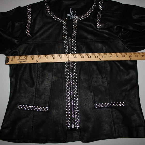 Lena Gabrielle Sz 10 Black Rhinestone Faux Pockets Polyestr Spandex AS IS Jacket