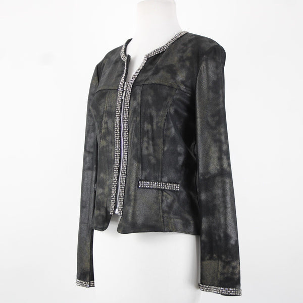 Lena Gabrielle Sz 10 Black Rhinestone Faux Pockets Polyestr Spandex AS IS Jacket