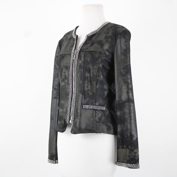 Lena Gabrielle Sz 10 Black Rhinestone Faux Pockets Polyestr Spandex AS IS Jacket
