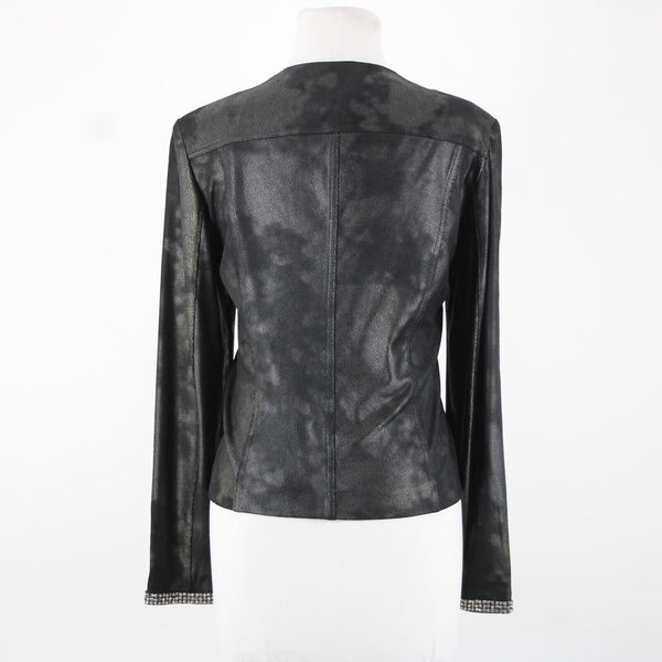 Lena Gabrielle Sz 10 Black Rhinestone Faux Pockets Polyestr Spandex AS IS Jacket