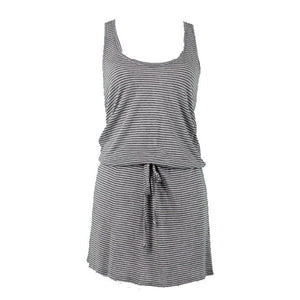 Michael Stars Sz S Gray White Stripes Drawstring Waist Scoop Rayon Knit Dress