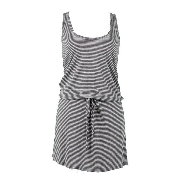 Michael Stars Sz S Gray White Stripes Drawstring Waist Scoop Rayon Knit Dress