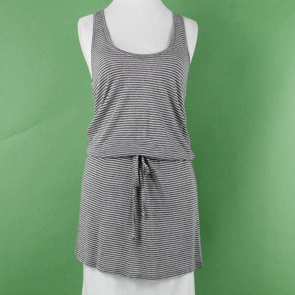 Michael Stars Sz S Gray White Stripes Drawstring Waist Scoop Rayon Knit Dress