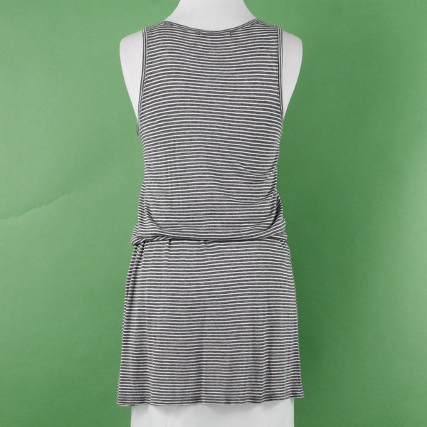 Michael Stars Sz S Gray White Stripes Drawstring Waist Scoop Rayon Knit Dress