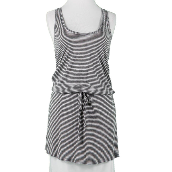 Michael Stars Sz S Gray White Stripes Drawstring Waist Scoop Rayon Knit Dress