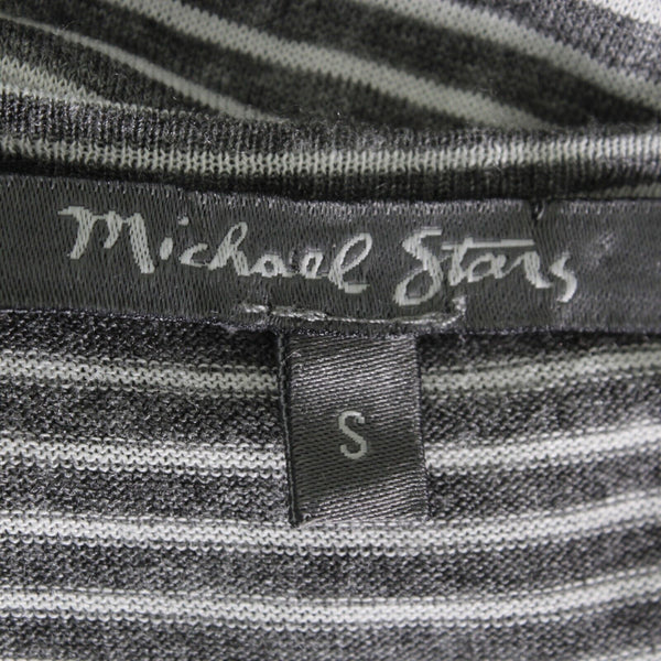 Michael Stars Sz S Gray White Stripes Drawstring Waist Scoop Rayon Knit Dress