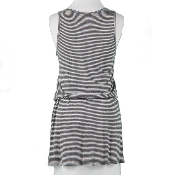 Michael Stars Sz S Gray White Stripes Drawstring Waist Scoop Rayon Knit Dress