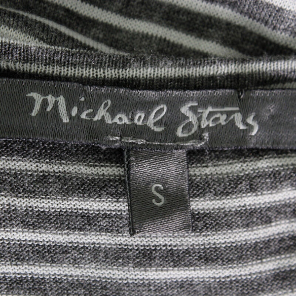 Michael Stars Sz S Gray White Stripes Drawstring Waist Scoop Rayon Knit Dress
