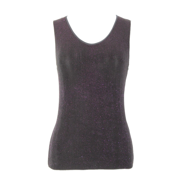 Armani Collezioni Sz 2 Black Purple Metallic Acetate Elastane Basic Layering Top