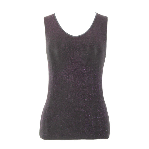 Armani Collezioni Sz 2 Black Purple Metallic Acetate Elastane Basic Layering Top