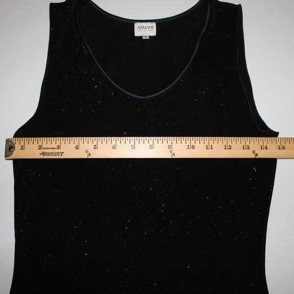 Armani Collezioni Sz 2 Black Purple Metallic Acetate Elastane Basic Layering Top