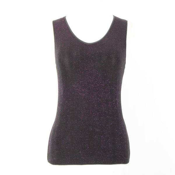 Armani Collezioni Sz 2 Black Purple Metallic Acetate Elastane Basic Layering Top