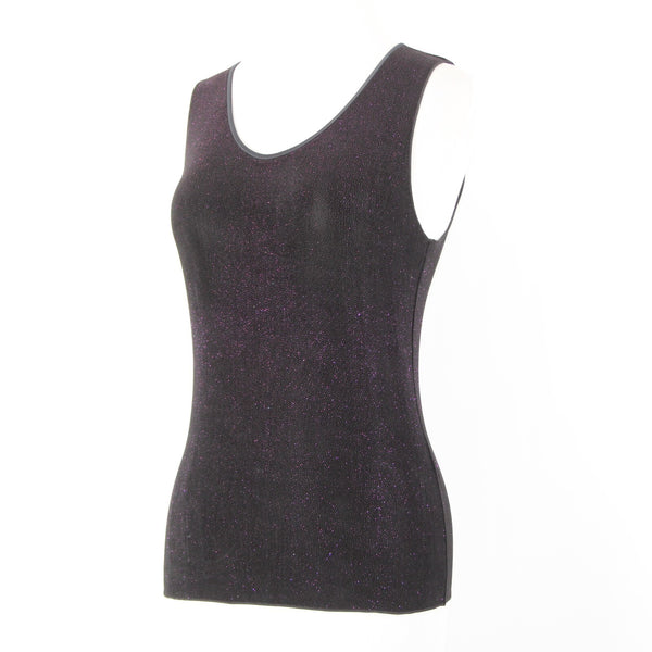 Armani Collezioni Sz 2 Black Purple Metallic Acetate Elastane Basic Layering Top