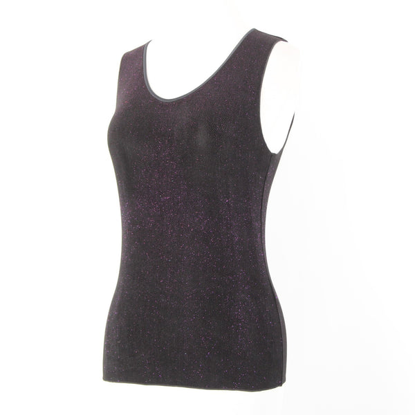 Armani Collezioni Sz 2 Black Purple Metallic Acetate Elastane Basic Layering Top