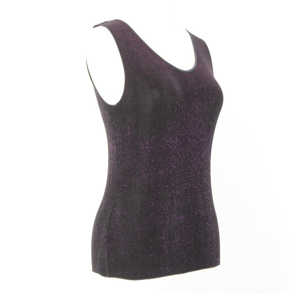 Armani Collezioni Sz 2 Black Purple Metallic Acetate Elastane Basic Layering Top