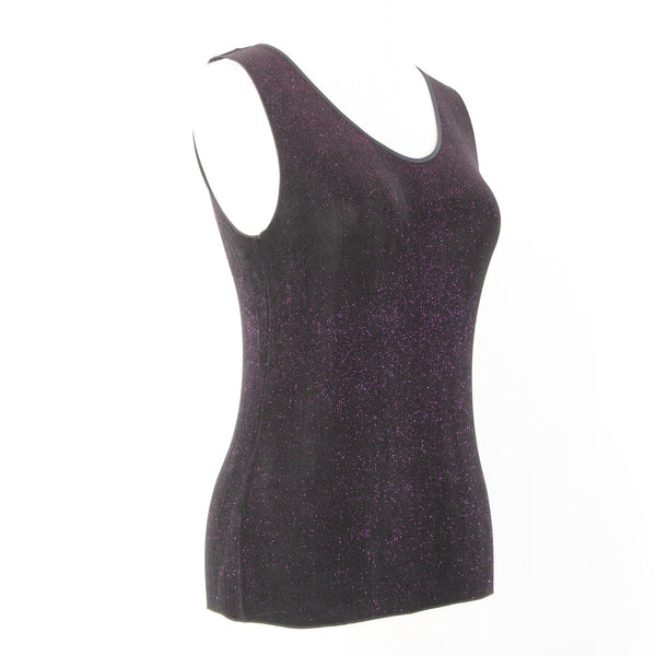 Armani Collezioni Sz 2 Black Purple Metallic Acetate Elastane Basic Layering Top