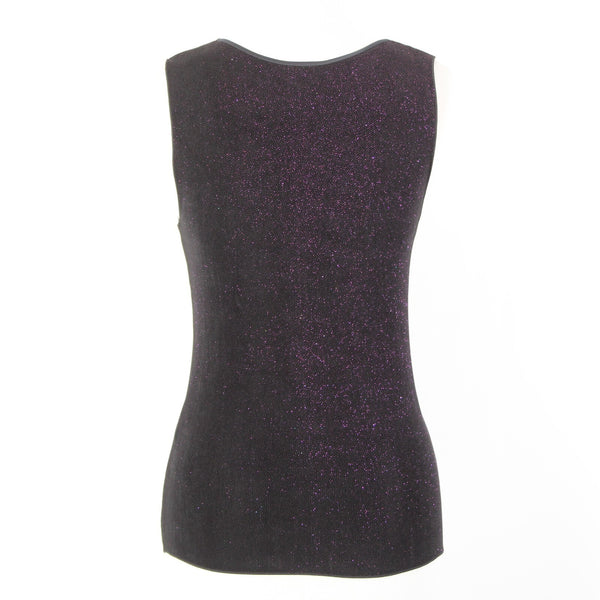 Armani Collezioni Sz 2 Black Purple Metallic Acetate Elastane Basic Layering Top