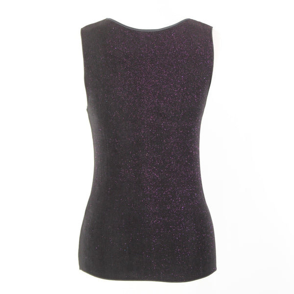 Armani Collezioni Sz 2 Black Purple Metallic Acetate Elastane Basic Layering Top