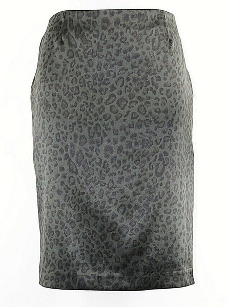 Alberto Makali 6 Dark Olive Black Animal Straight Polyester Spandex Skirt