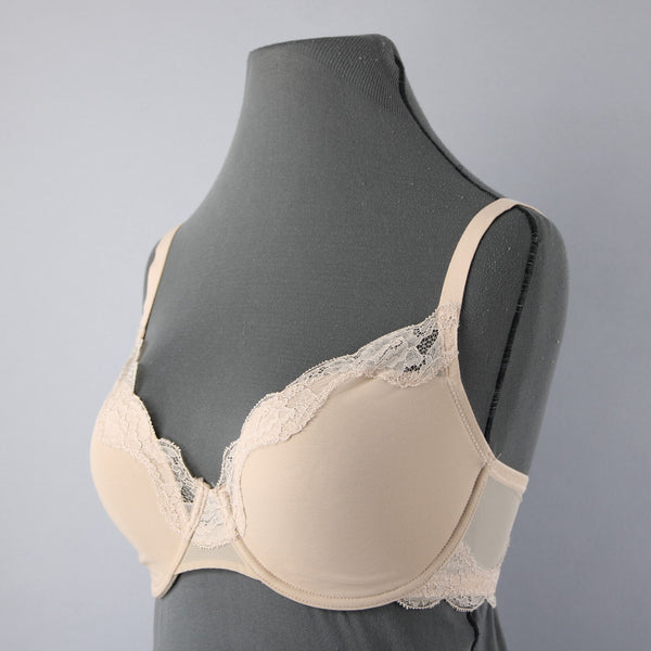 Natori Sz 32DDD Nude Mesh Overlay Lace Trim  Underwire Bra