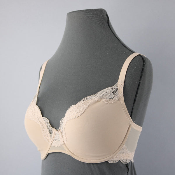 Natori Sz 32DDD Nude Mesh Overlay Lace Trim  Underwire Bra