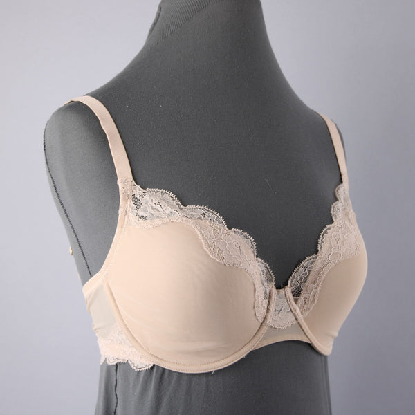 Natori Sz 32DDD Nude Mesh Overlay Lace Trim  Underwire Bra