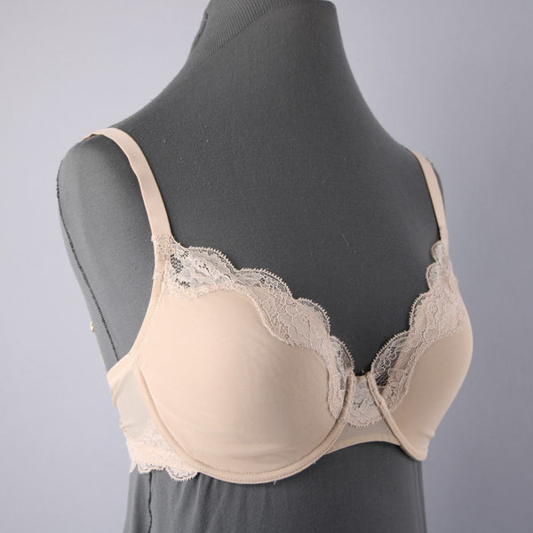Natori Sz 32DDD Nude Mesh Overlay Lace Trim  Underwire Bra