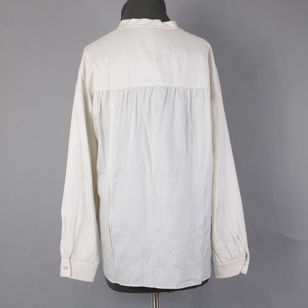 Eileen Fisher Top Sz XXS Cream White Shiny Collared Buttons Peplum 100% Silk Top