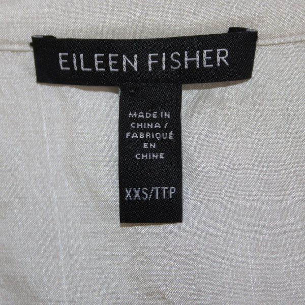 Eileen Fisher Top Sz XXS Cream White Shiny Collared Buttons Peplum 100% Silk Top