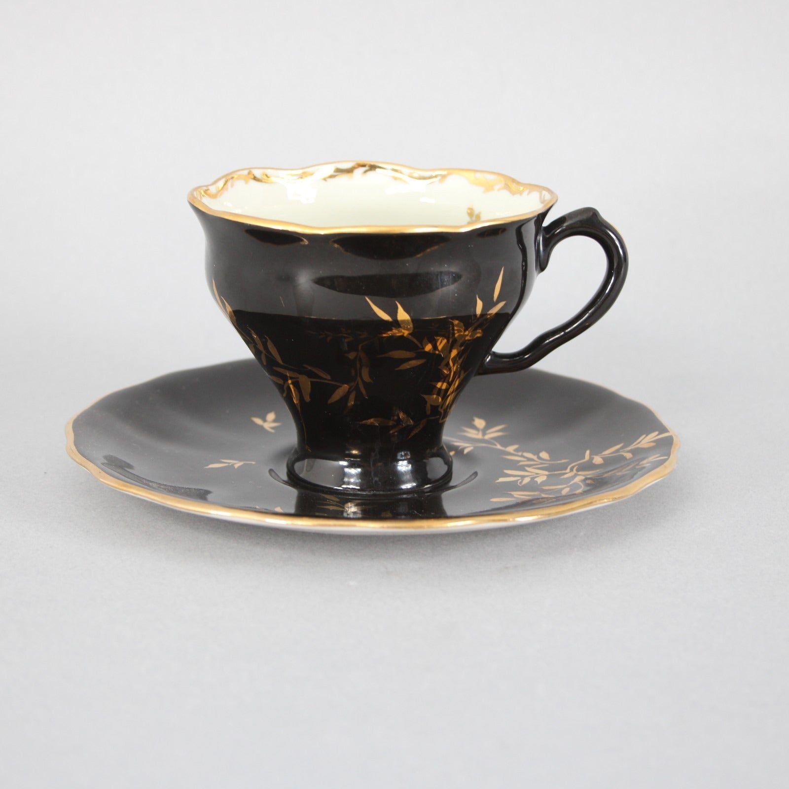 Loreiga Teacup With Saucer Black Gold Porcelain Teacup With Saucer