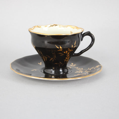 Loreiga Teacup With Saucer Black Gold Porcelain Teacup With Saucer