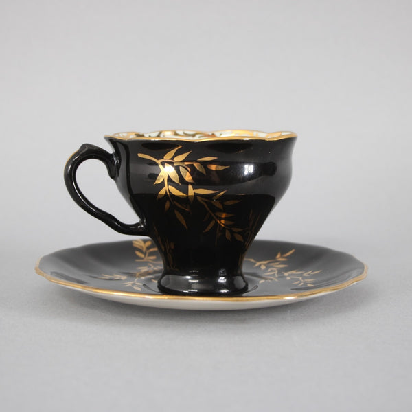 Loreiga Teacup With Saucer Black Gold Porcelain Teacup With Saucer