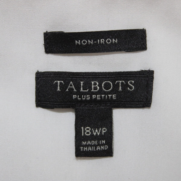 Talbots Top Sz 18wp White Collared Button Up Non Iron Cotton Spandex Top