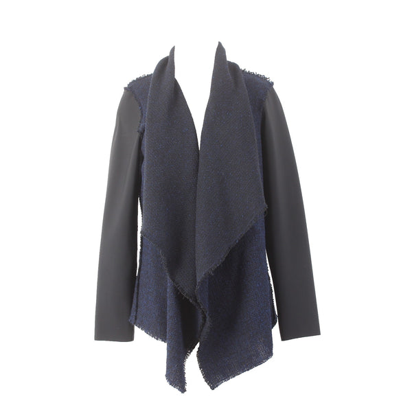 Elie Tahari Wrap Sweater Sz XS Navy Blue Black Draped Acrylic Poly Cotton Wrap