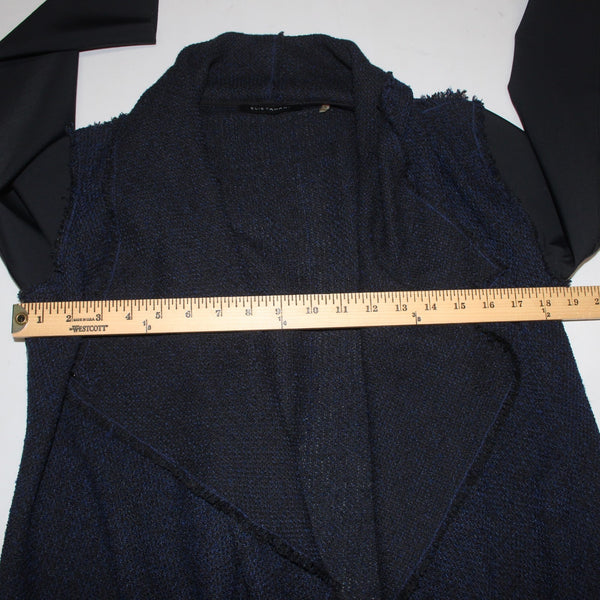 Elie Tahari Wrap Sweater Sz XS Navy Blue Black Draped Acrylic Poly Cotton Wrap