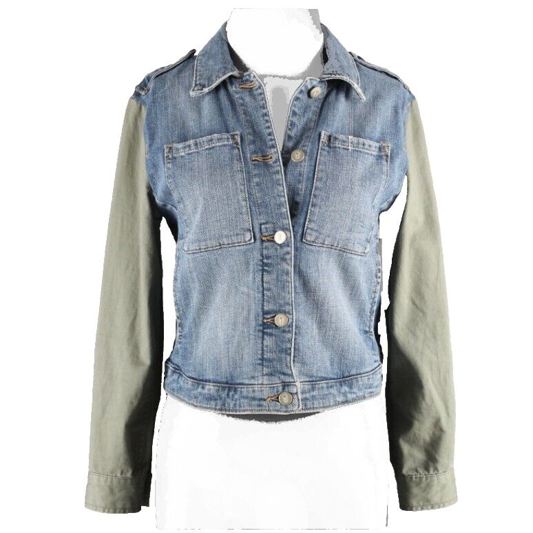 Pilcro Sz XSP Blue Denim Olive Green Denim Cotton Blend Jacket