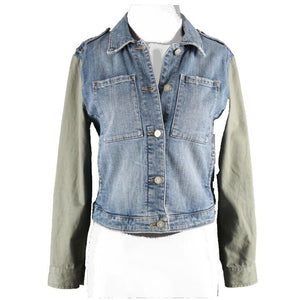 Pilcro Sz XSP Blue Denim Olive Green Denim Cotton Blend Jacket