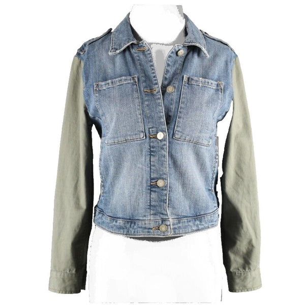 Pilcro Sz XSP Blue Denim Olive Green Denim Cotton Blend Jacket