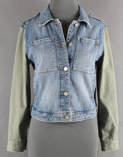 Pilcro Sz XSP Blue Denim Olive Green Denim Cotton Blend Jacket
