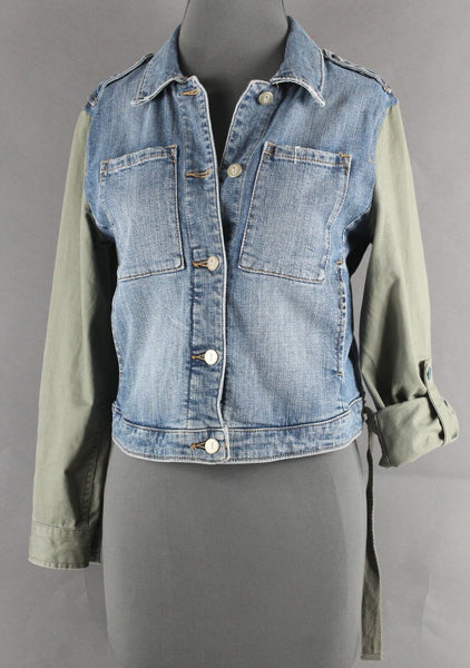 Pilcro Sz XSP Blue Denim Olive Green Denim Cotton Blend Jacket